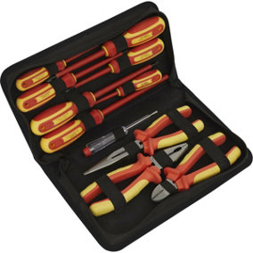 11pc Electricians Tool Kit - VDE Insulated Safety Tool Set - Screwdrivers Pliers