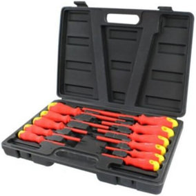 11Pc Insulated Screwdriver Set Soft Grip Flat Phillips In Case Diy Professional