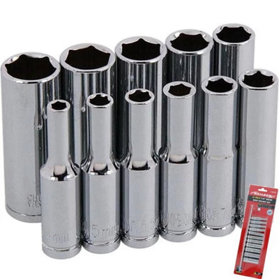 11pc Metric Long Reach Deep Sockets Set With Rail