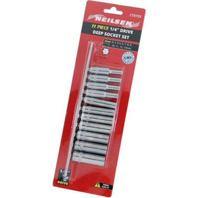 11pc Metric Long Reach Deep Sockets Set With Rail
