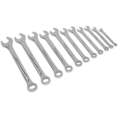 11pc Slim Handled Combination Spanner Set 12 Point Imperial Ring Open End Head DIY at B&Q