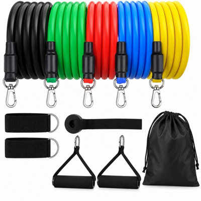 11Pcs Exercise Bands Resistance Tubes Set Fitness Workout Gym Equipment ...