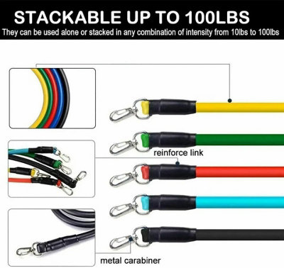 11Pcs Exercise Bands Resistance Tubes Set Fitness Workout Gym Equipment ...