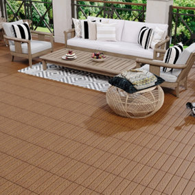 11pcs Wood Grain Interlocking Deck Tiles Wooden Floor Tiles 30cm x 30cm