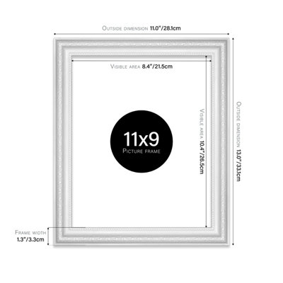 11x9 White Ornate Picture Frame (27.9 x 22.9cm) Poster, Photo, Artwork, Gallery Wall or Print