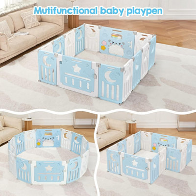 12+2 Panel Baby Foldable Playpen with Safety Gate 25 Sq.ft - Blue White - 6