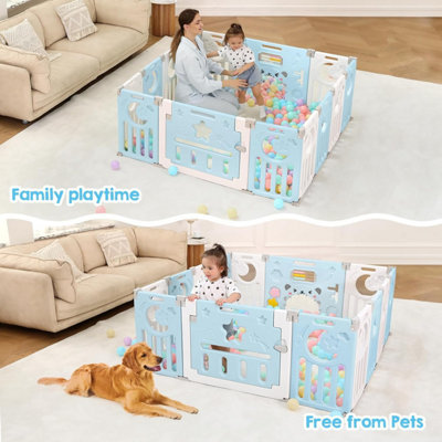 12+2 Panel Baby Foldable Playpen with Safety Gate 25 Sq.ft - Blue White - 7