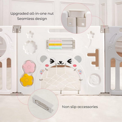 12+2 Panel Baby Foldable Playpen with Safety Gate 25 Sq.ft - Grey White - 4