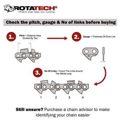 12" 30cm Rotatech Chainsaw Chains. 3/8" LP Pitch, .043" Gauge, 44 DL Drive Links