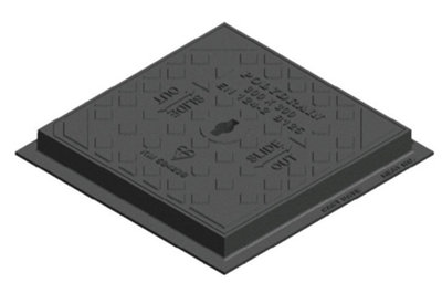 12.5 tonne Ductile Iron Heavy Duty Manhole Cover 300mm x 300mm Rapid Slide Out Clear Opening 390mm x 390mm Overall Including Frame