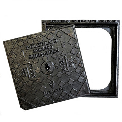 12.5 tonne Ductile Iron Heavy Duty Manhole Cover 300mm x 300mm Rapid Slide Out Clear Opening 390mm x 390mm Overall Including Frame