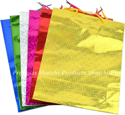 12 Assorted Colours Holographic Gift Bags Small Size Christmas Birthday Wedding Favour Present Bags All Occasions - 5