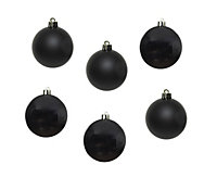 12 Black Christmas Baubles 6cm Shatterproof Tree Ornaments Shiny Matt Decoration