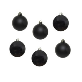 12 Black Christmas Baubles 6cm Shatterproof Tree Ornaments Shiny Matt Decoration