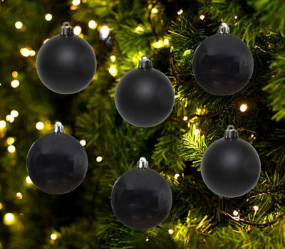 12 Black Christmas Baubles 6cm Shatterproof Tree Ornaments Shiny Matt Decoration