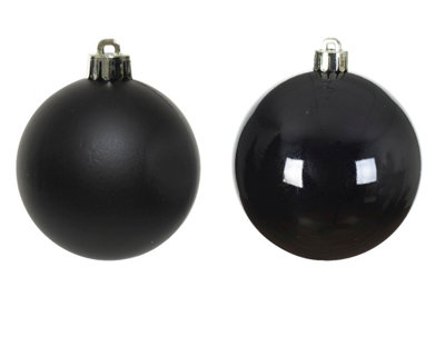 12 Black Christmas Baubles 6cm Shatterproof Tree Ornaments Shiny Matt Decoration - 4
