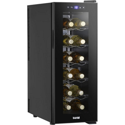 12 Bottle Freestanding Wine Cooler Fridge LED Backlit Metal Shelf BLACK & GLASS