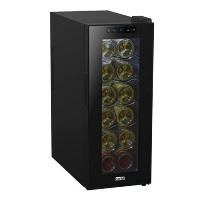 12 Bottle Freestanding Wine Cooler Fridge LED Backlit Metal Shelf BLACK & GLASS - 5