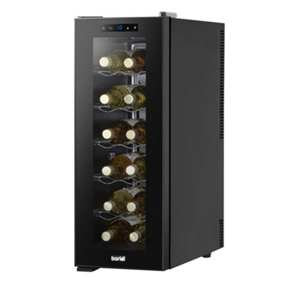 12 Bottle Freestanding Wine Cooler Fridge LED Backlit Metal Shelf BLACK & GLASS - 6