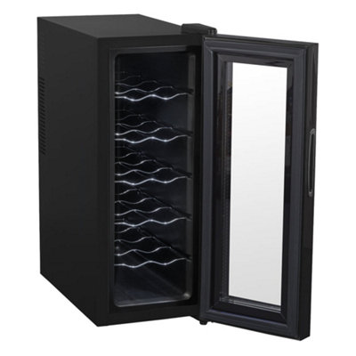 12 Bottle Freestanding Wine Cooler Fridge LED Backlit Metal Shelf BLACK & GLASS - 7