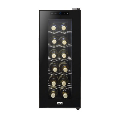 12 Bottle Freestanding Wine Cooler Fridge LED Backlit Metal Shelf BLACK & GLASS - 9