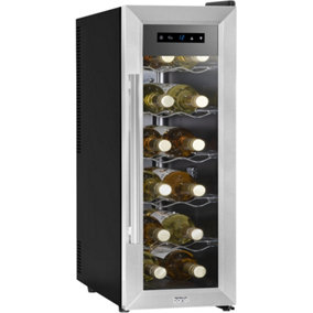 12 Bottle Freestanding Wine Cooler Fridge LED Backlit Metal Shelf STEEL & GLASS