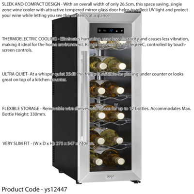 12 Bottle Freestanding Wine Cooler Fridge LED Backlit Metal Shelf STEEL & GLASS