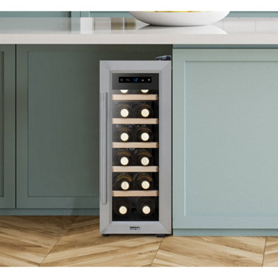 12 Bottle Freestanding Wine Cooler Fridge LED Backlit Metal Shelf STEEL & GLASS - 4