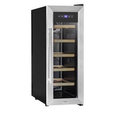 12 Bottle Freestanding Wine Cooler Fridge LED Backlit Metal Shelf STEEL & GLASS - 5