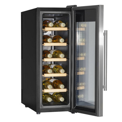 12 Bottle Freestanding Wine Cooler Fridge LED Backlit Metal Shelf STEEL & GLASS - 6