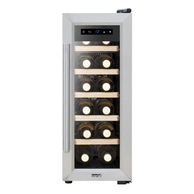 12 Bottle Freestanding Wine Cooler Fridge LED Backlit Metal Shelf STEEL & GLASS - 7