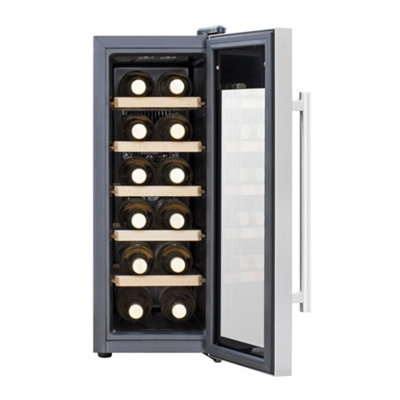 12 Bottle Freestanding Wine Cooler Fridge LED Backlit Metal Shelf STEEL & GLASS - 8