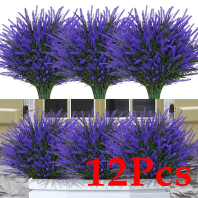 12 Bundles Fake Outdoor Flowers UV Resistant Plants Artificial Lavender ...