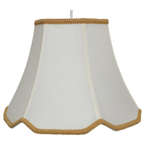 12" Ceiling and Table Scallop Lampshade with Faux Silk Cream and Rope Trim Edging
