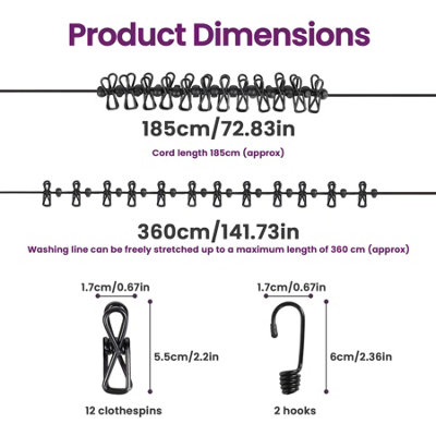 12 Clip Outdoor Washing Line For Laundry
