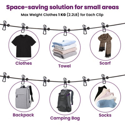 12 Clip Outdoor Washing Line For Laundry - 5