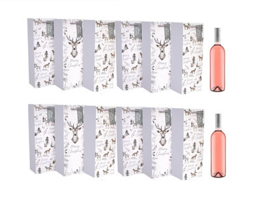 12 Eco Christmas Bottle Bags Woodland Animals Stag Design Recyclable Wine Bags