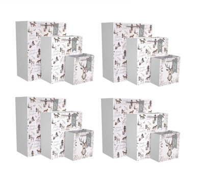 12 Eco Christmas Gift Bags Woodland Animals Stag Design Recyclable Xmas