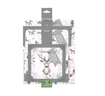 12 Eco Christmas Gift Bags Woodland Animals Stag Design Recyclable Xmas Gift Bags