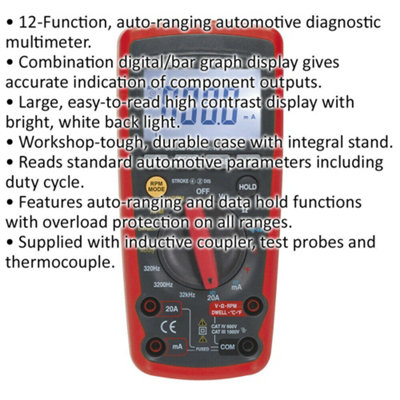 12 Function Digital Automotive Diagnostic Analyzer with Inductive Coupler and LCD Display