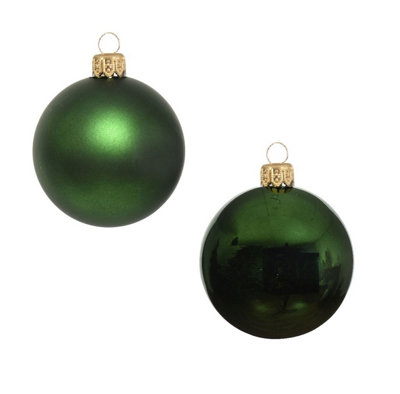 12 Green Glass Baubles Christmas Tree Decorations Dark Pine Green 5cm - 3