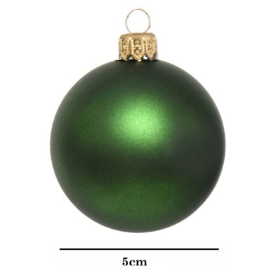 12 Green Glass Baubles Christmas Tree Decorations Dark Pine Green 5cm - 5