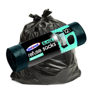 12 Heavy Duty Black Refuse Sacks Bin Liners Household General Waste Bin Bags