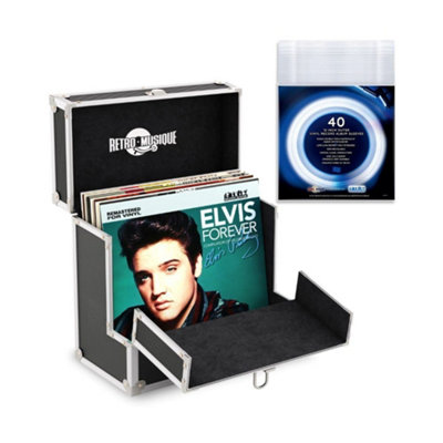 12 inch Aluminum LP Vinyl Case, Black, with 40 PP sleeves