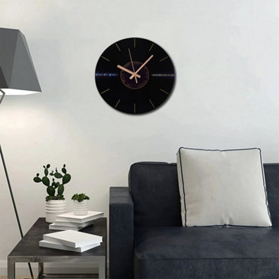 12-Inch Black Round Frameless Retro Vinyl Record Album Silent Glass Wall Clock for Home Decor