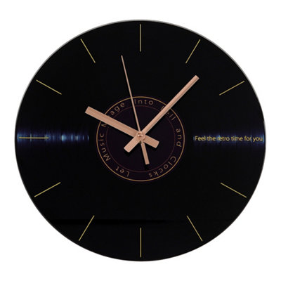 12-Inch Black Round Frameless Retro Vinyl Record Album Silent Glass Wall Clock for Home Decor - 3