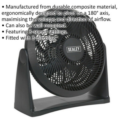 12 Inch Composite Desk or Floor Standing Fan - 3 Speed Settings - 3-Pin UK Plug