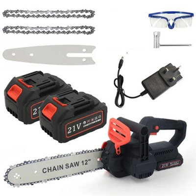 12 Inch Cordless Chainsaw Electric Handheld Wood Cutter With 2 Battery