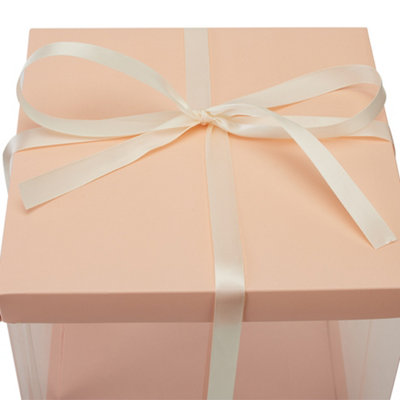 12 Inch Pink Clear Plastic Cake Gift Box with Ribbon 34cm (W) x 34cm (D) x 37cm (H) - 4