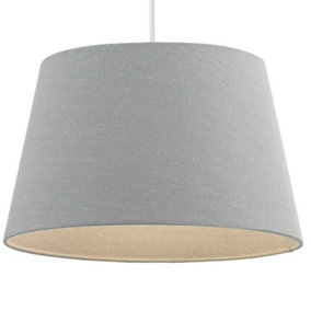12" Inch Round Tapered Drum Lamp Shade Grey Linen Fabric Cover Simple Elegant